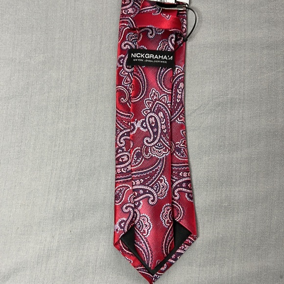 Necktie & Clip Set Nick Graham Handmade Mens Red Blue Paisley Neck Tie - Picture 9 of 11